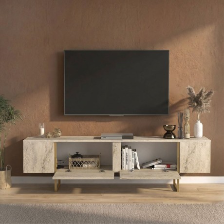 Orontes Megapap melamine tv furniture in travertine - gold color 180x29.6x50cm.