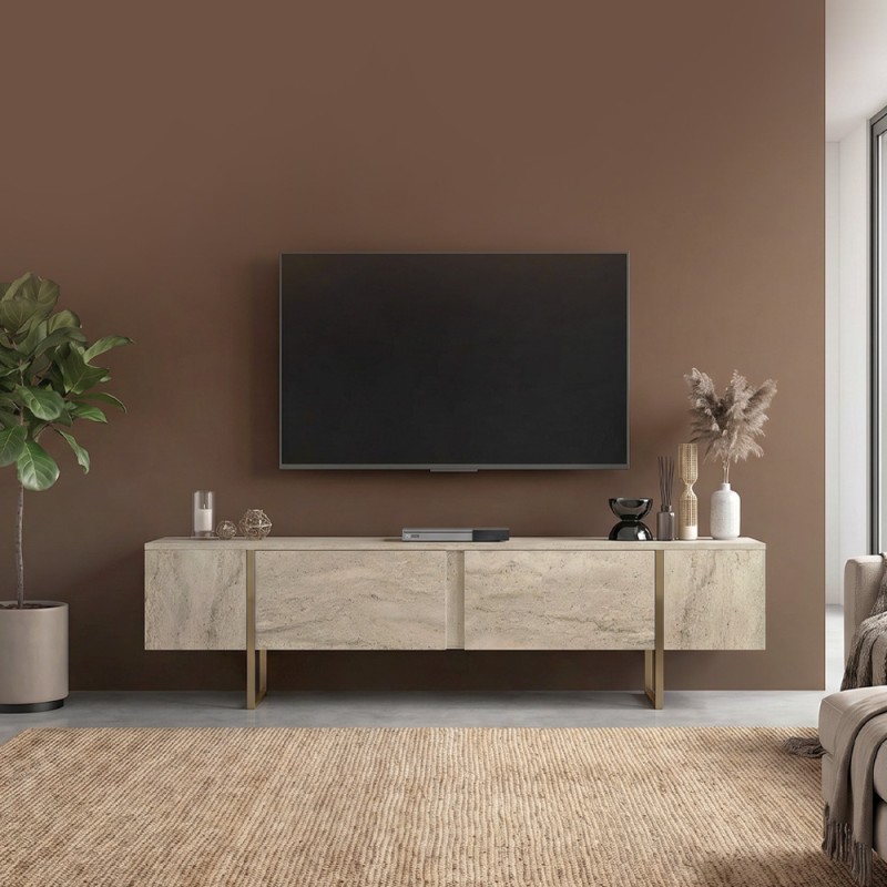 Έπιπλο τηλεόρασης Orontes Megapap χρώμα travertine - χρυσό 180x29,6x50εκ.
