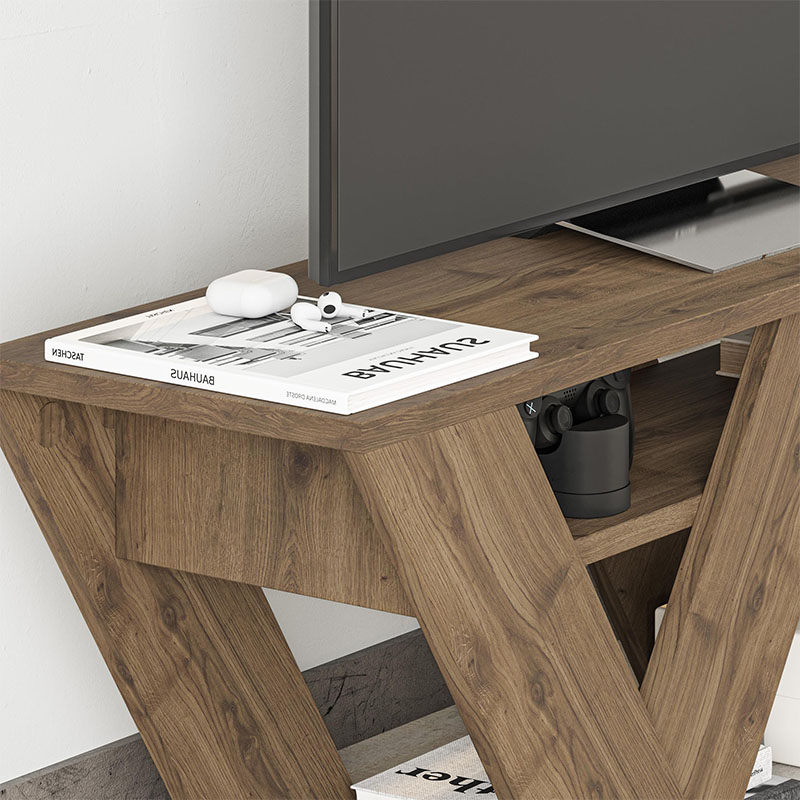Pipralla Megapap melamine TV stand in light walnut color 110x30x40cm.