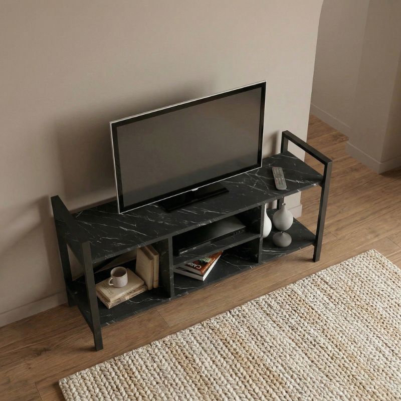 Santana Megapap metal - melamine TV stand in black marble effect color 120x35x61cm.