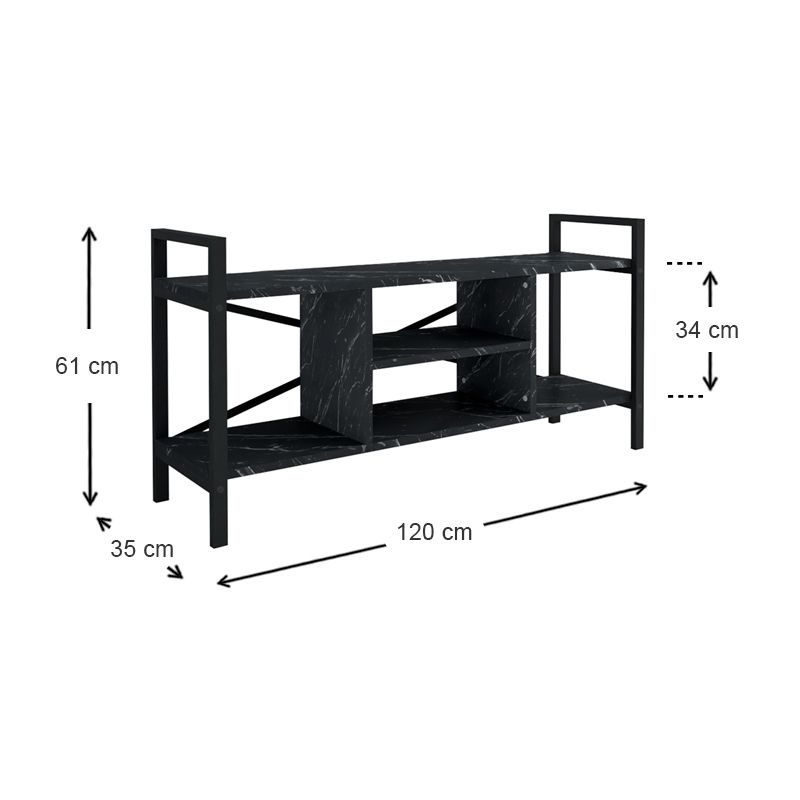 Santana Megapap metal - melamine TV stand in black marble effect color 120x35x61cm.