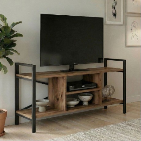 Santana Megapap metal - melamine TV stand in black - smoked walnut color 120x35x61cm.