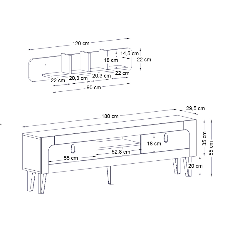 Έπιπλο τηλεόρασης Taragona Megapap χρώμα μαύρο rebab 180x29,5x55εκ.