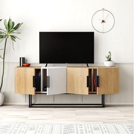 Έπιπλο τηλεόρασης Tontini Megapap χρώμα sapphire oak - λευκό 140x37,5x55εκ.