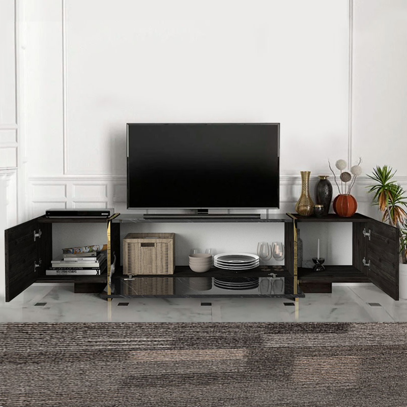 Veyron Megapap  melamine TV stand in black rebab - black marble effect color 180x32,3x45cm.