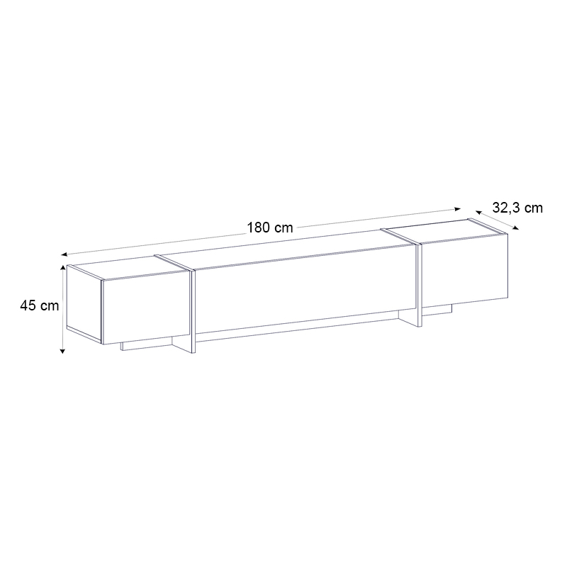 Veyron Megapap  melamine TV stand in black rebab - black marble effect color 180x32,3x45cm.