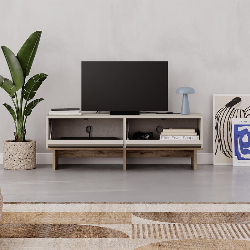 Έπιπλο τηλεόρασης Yuki Megapap χρώμα sandstone - sepet oak 118x35x40,6εκ.