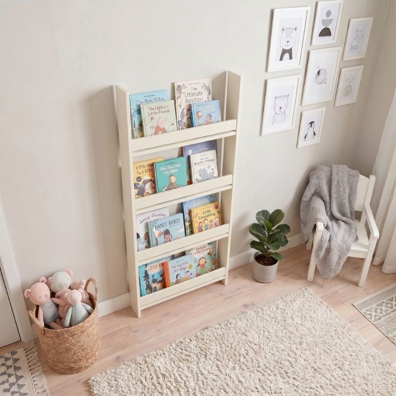 Montessori Megapap melamine wall bookshelf in cream color 60x10x120cm.
