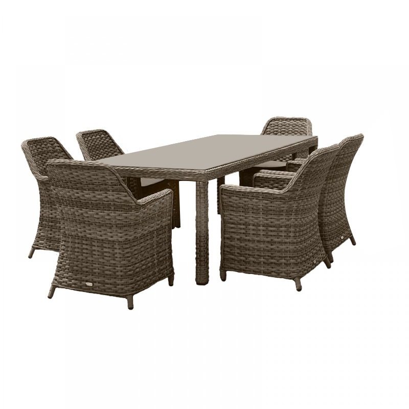 ESPERIA Set Τραπεζαρία Κήπου ALU,Wicker Grey Brown-Ανθρακί: Τραπέζι 180x90 + 6 Πολυθρόνες