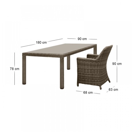 ESPERIA Set Τραπεζαρία Κήπου ALU,Wicker Grey Brown-Ανθρακί: Τραπέζι 180x90 + 6 Πολυθρόνες
