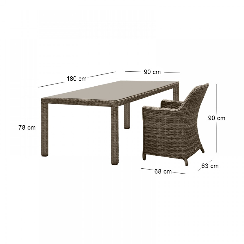 ESPERIA Set Τραπεζαρία Κήπου ALU,Wicker Grey Brown-Ανθρακί: Τραπέζι 180x90 + 6 Πολυθρόνες