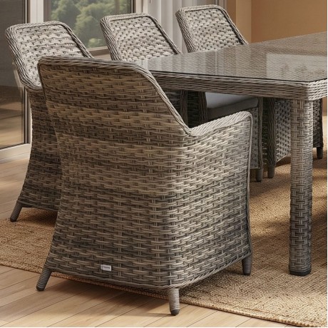 ESPERIA Set Τραπεζαρία Κήπου ALU,Wicker Grey Brown-Ανθρακί: Τραπέζι 230x100 + 8 Πολυθρόνες