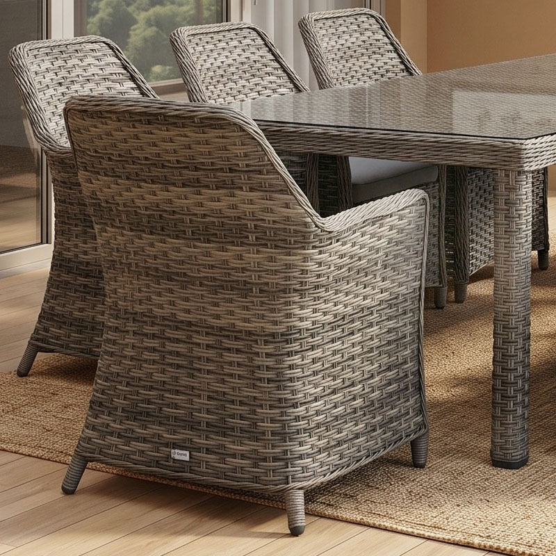 ESPERIA Set Τραπεζαρία Κήπου ALU,Wicker Grey Brown-Ανθρακί: Τραπέζι 230x100 + 8 Πολυθρόνες
