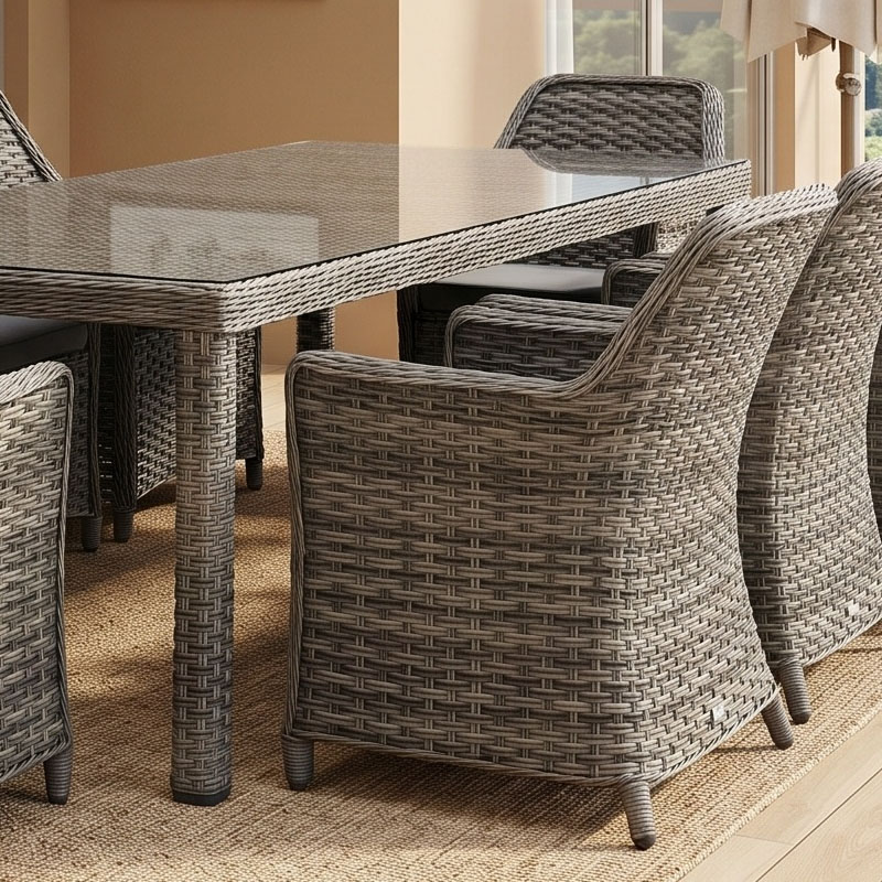 ESPERIA Set Τραπεζαρία Κήπου ALU,Wicker Grey Brown-Ανθρακί: Τραπέζι 230x100 + 8 Πολυθρόνες