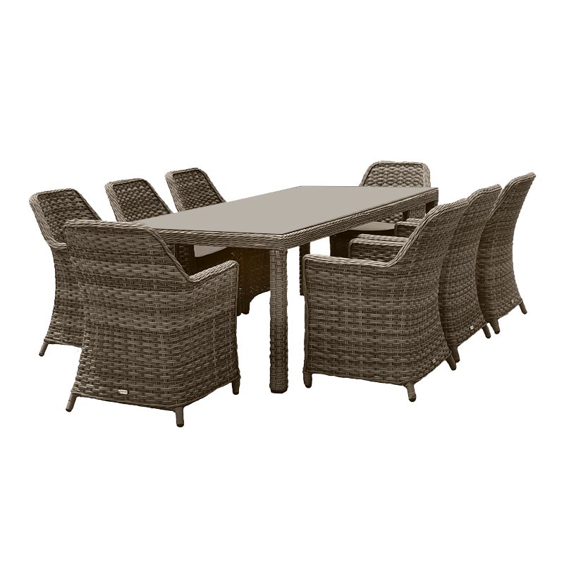 ESPERIA Set Τραπεζαρία Κήπου ALU,Wicker Grey Brown-Ανθρακί: Τραπέζι 230x100 + 8 Πολυθρόνες