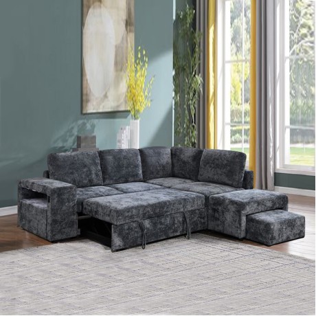 FLEXY Right Facing Corner Sofabed with Storage & Ottoman/Fabric Anthracite