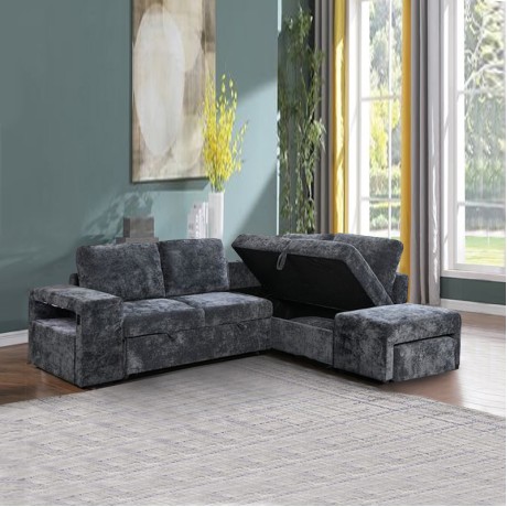 FLEXY Right Facing Corner Sofabed with Storage & Ottoman/Fabric Anthracite