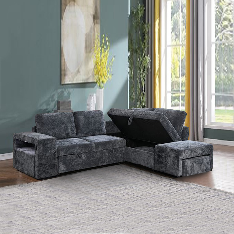FLEXY Right Facing Corner Sofabed with Storage & Ottoman/Fabric Anthracite