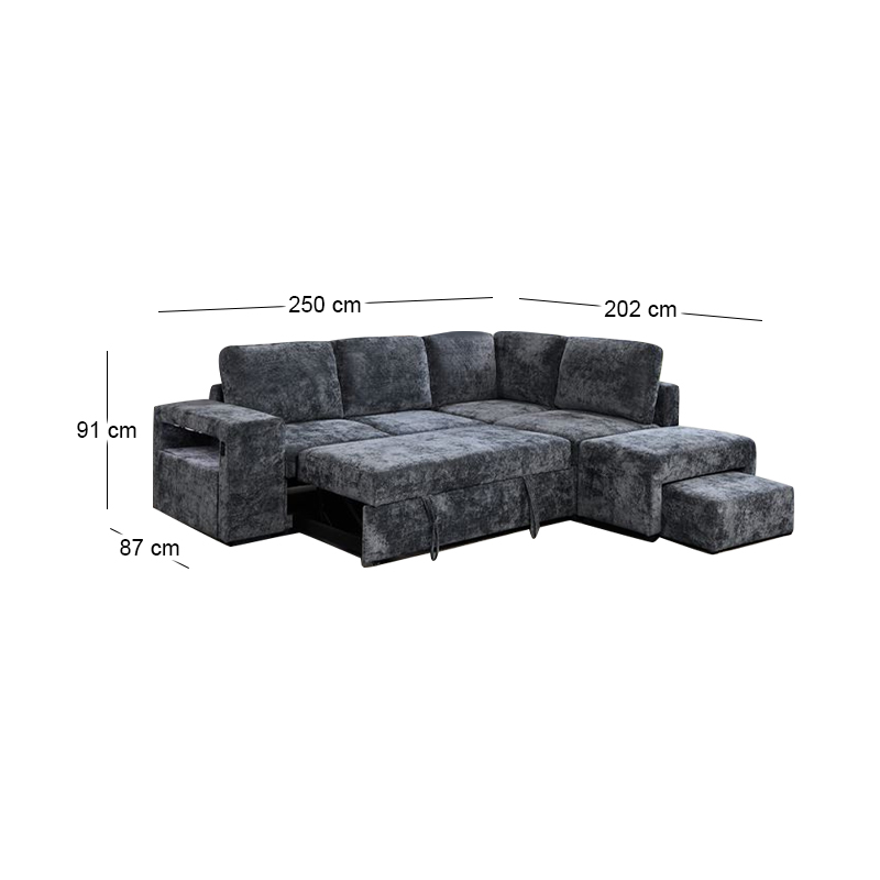 FLEXY Right Facing Corner Sofabed with Storage & Ottoman/Fabric Anthracite