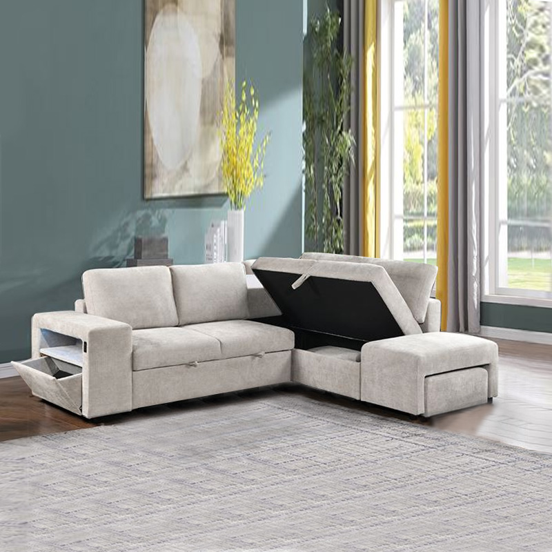 FLEXY Right Facing Corner Sofabed with Storage & Ottoman/Fabric Beige