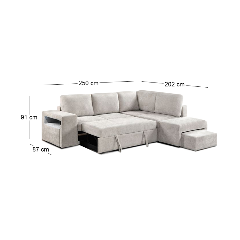 FLEXY Right Facing Corner Sofabed with Storage & Ottoman/Fabric Beige