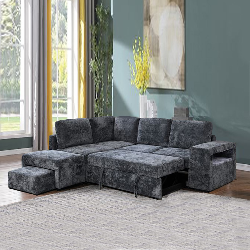 FLEXY Left Facing Corner Sofabed with Storage & Ottoman/Fabric Anthracite