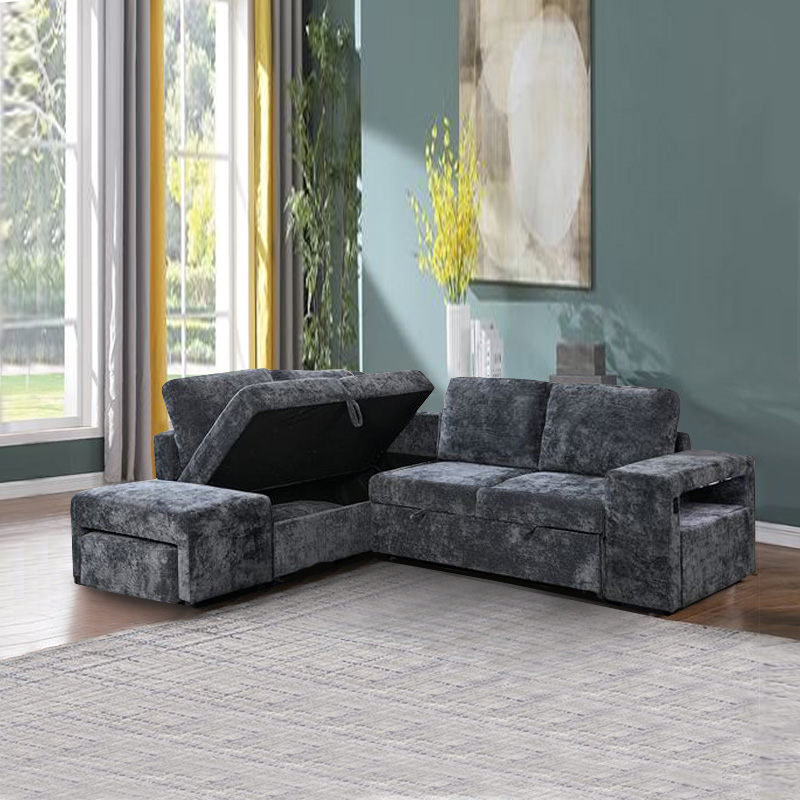FLEXY Left Facing Corner Sofabed with Storage & Ottoman/Fabric Anthracite