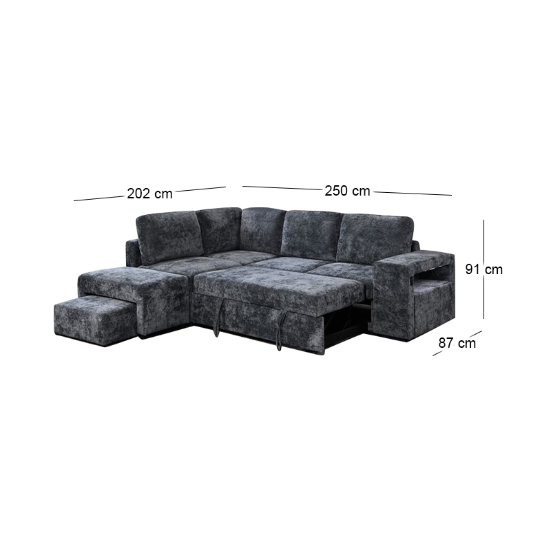 FLEXY Left Facing Corner Sofabed with Storage & Ottoman/Fabric Anthracite