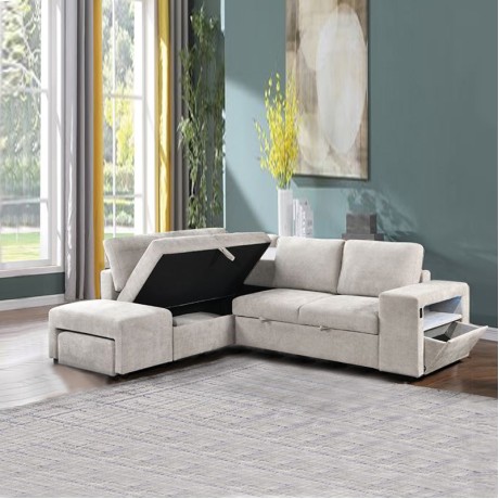 FLEXY Left Facing Corner Sofabed with Storage & Ottoman/Fabric Beige