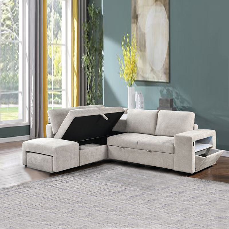 FLEXY Left Facing Corner Sofabed with Storage & Ottoman/Fabric Beige