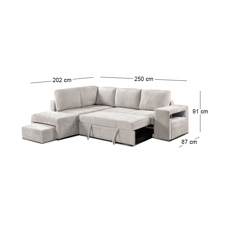 FLEXY Left Facing Corner Sofabed with Storage & Ottoman/Fabric Beige