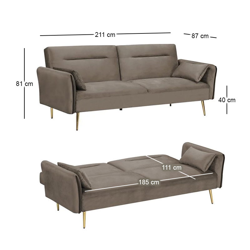 FLICK Sofa-Bed 3-Seater / Velure Brown Fabric