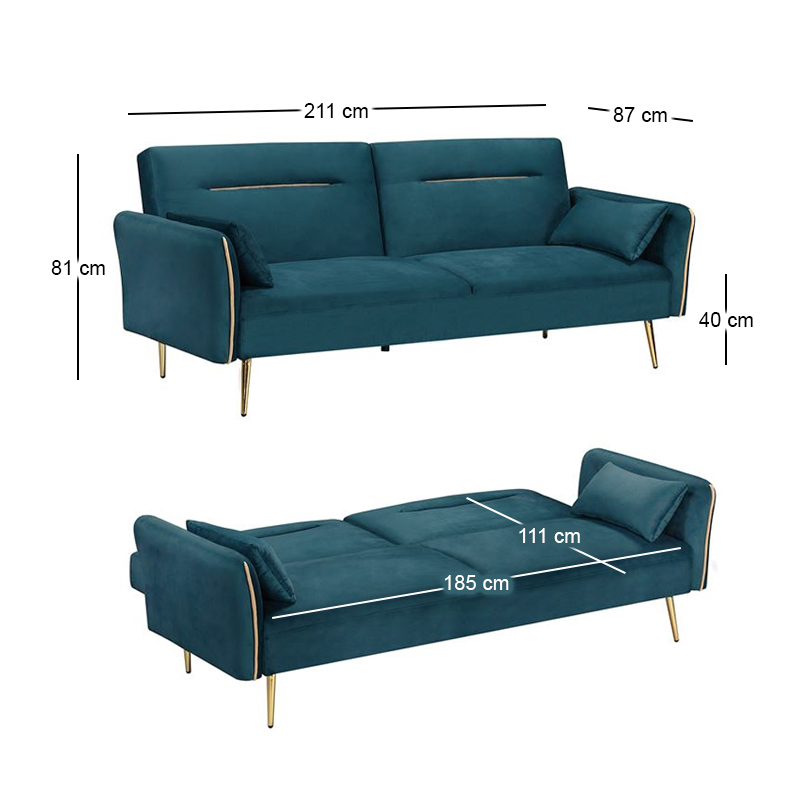 FLICK Sofa-Bed 3-Seater / Velure Petrol Fabric