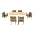 FLORIDA Dining Set (Table 180x90cm+6 Armchairs) Acacia, Cushions Cappuccino