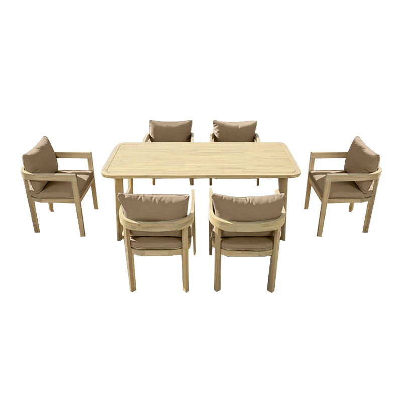 FLORIDA Dining Set (Table 180x90cm+6 Armchairs) Acacia, Cushions Cappuccino