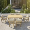 FLORIDA Dining Set (Table 180x90cm+6 Armchairs) Acacia, Cushions Beige