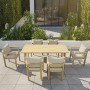 FLORIDA Dining Set (Table 180x90cm+6 Armchairs) Acacia, Cushions Beige