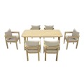 FLORIDA Dining Set (Table 180x90cm+6 Armchairs) Acacia, Cushions Beige
