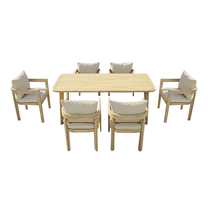 FLORIDA Dining Set (Table 180x90cm+6 Armchairs) Acacia, Cushions Beige
