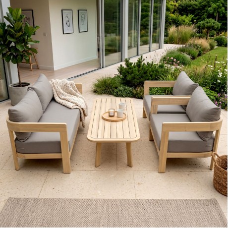 FLORIDA Living Set (4 pcs) Acacia, Cushions Cappuccino