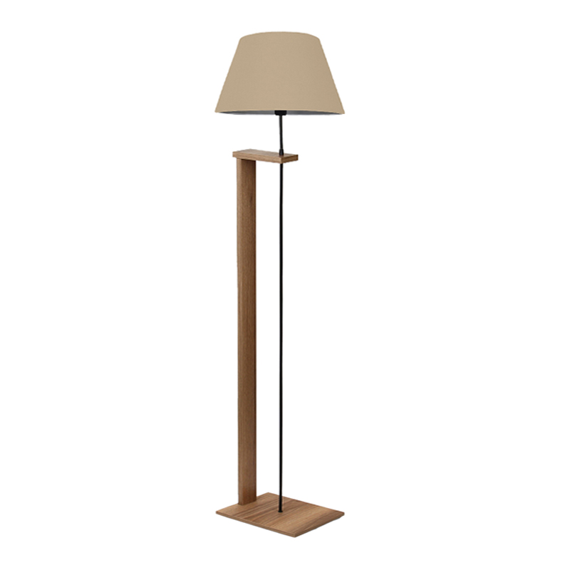 Moris Megapap MDF - fabric PVC floor lamp in walnut - beige color Φ38x150εκ.