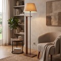 Moris Megapap MDF - fabric PVC floor lamp in walnut - beige color Φ38x150εκ.