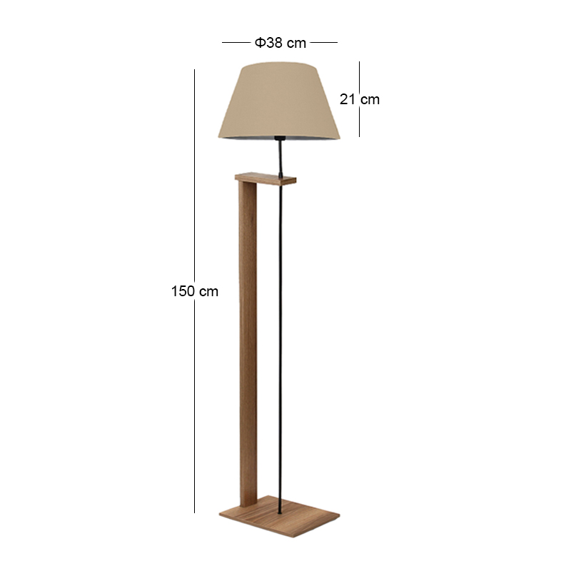 Moris Megapap MDF - fabric PVC floor lamp in walnut - beige color Φ38x150εκ.