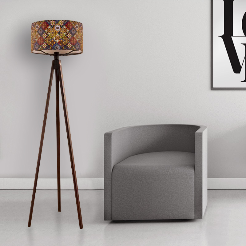 Rosling Megapap Mdf/fabric/Pvc floor lamp in walnut - multicolor 38x38x140cm.