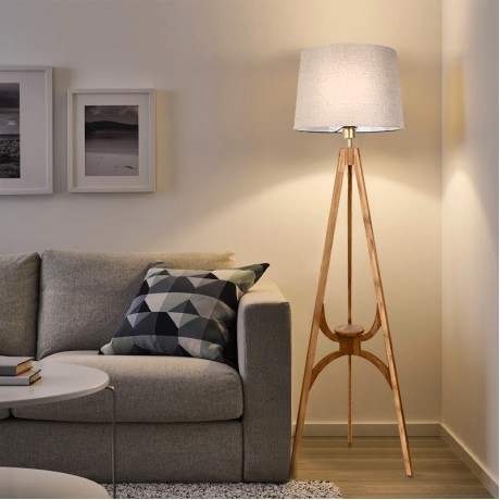 Solen Megapap wooden - PVC fabric floor lamp in walnut - beige color 45x45x155cm.