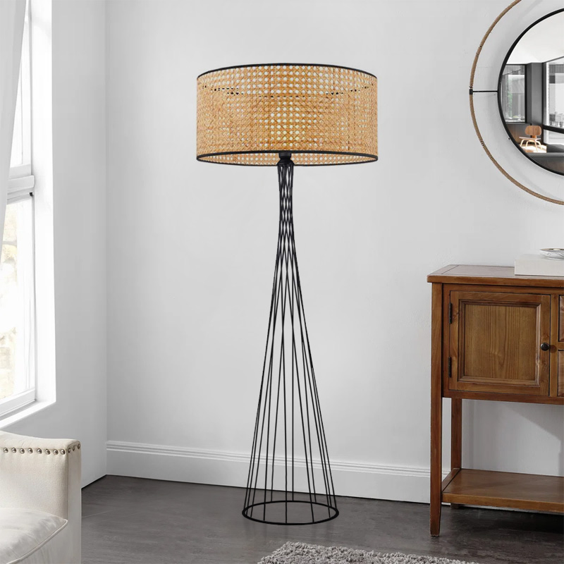 Solin Megapap E27 wood - rattan  floor lamp in natural color Ø38x140cm.