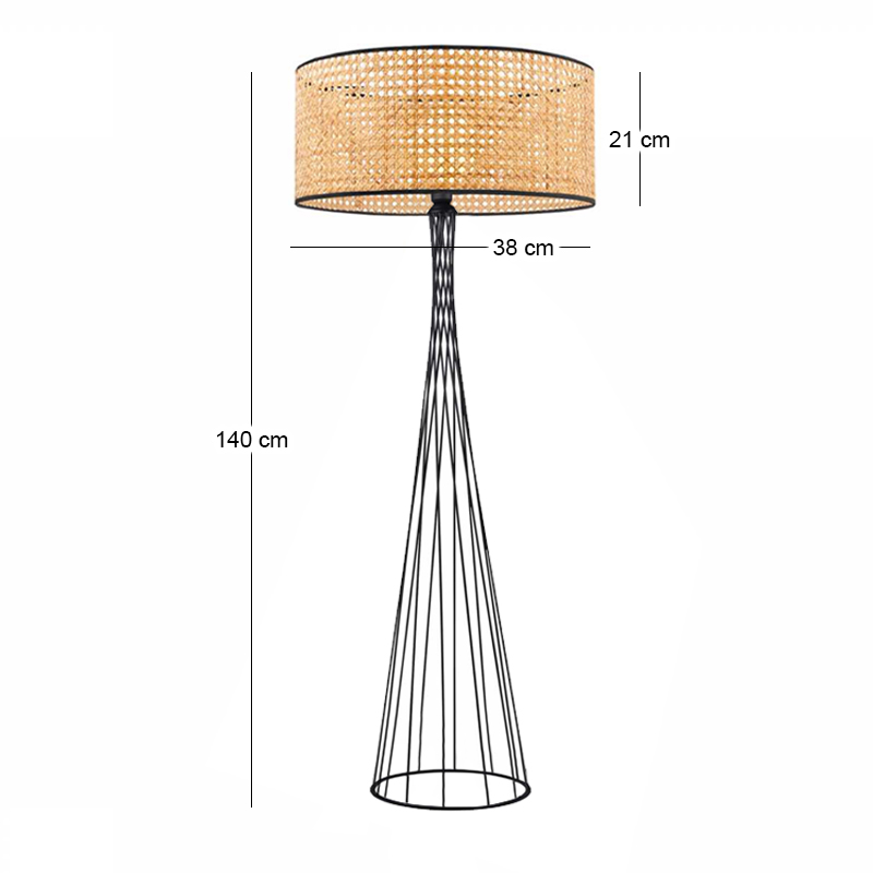 Solin Megapap E27 wood - rattan  floor lamp in natural color Ø38x140cm.