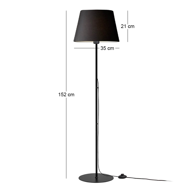 Vilo Megapap E27 metallic/fabric PVC  floor lamp in black color Ø35x152cm.