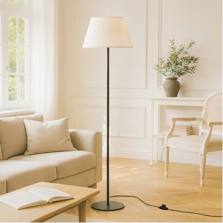 Vilo Megapap E27 metallic/fabric PVC  floor lamp in black/white color Ø35x152cm.