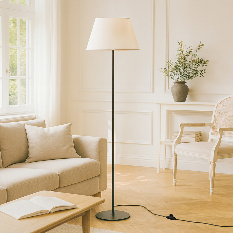 Vilo Megapap E27 metallic/fabric PVC  floor lamp in black/white color Ø35x152cm.